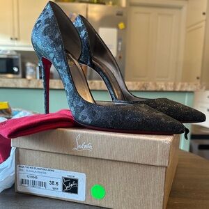 Christian Louboutin Iriza Flinstar Black Sparkle Heels 38.5